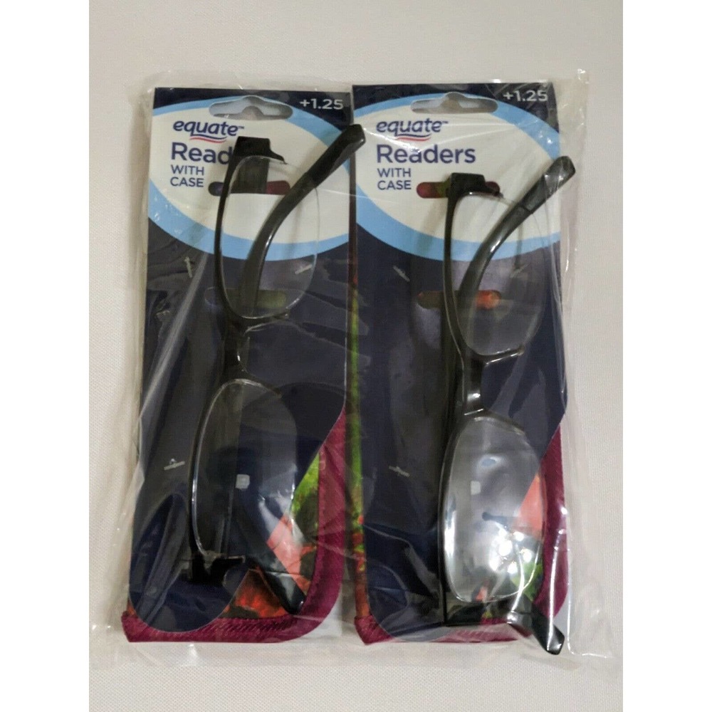 2 Pairs Equate Reader Glasses with Pretty Flower Floral Case +1.25